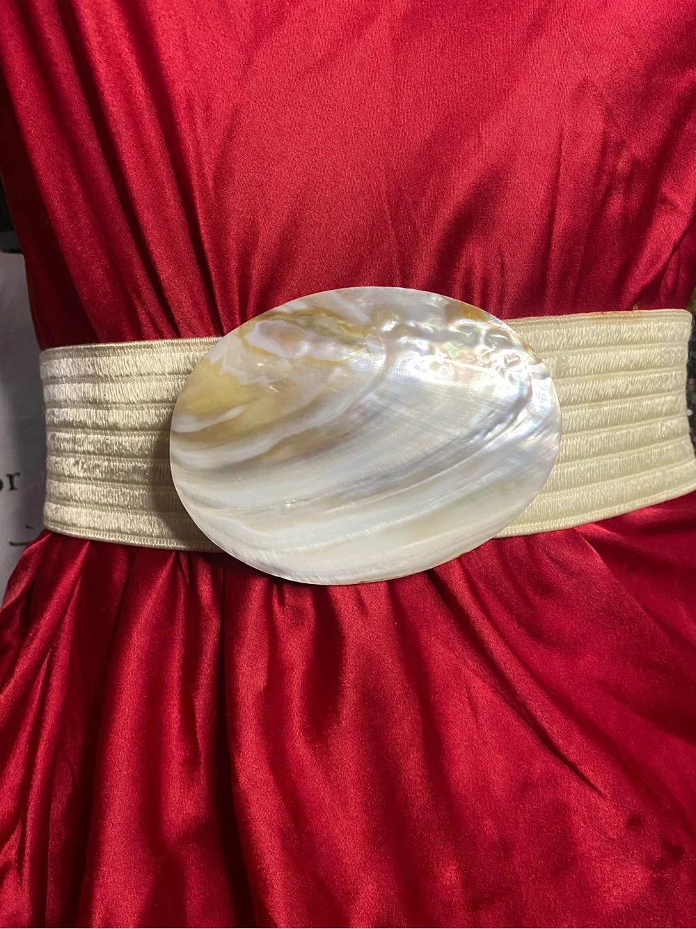Vintage Neutral Shell Accent Stretch Belt - Ivory